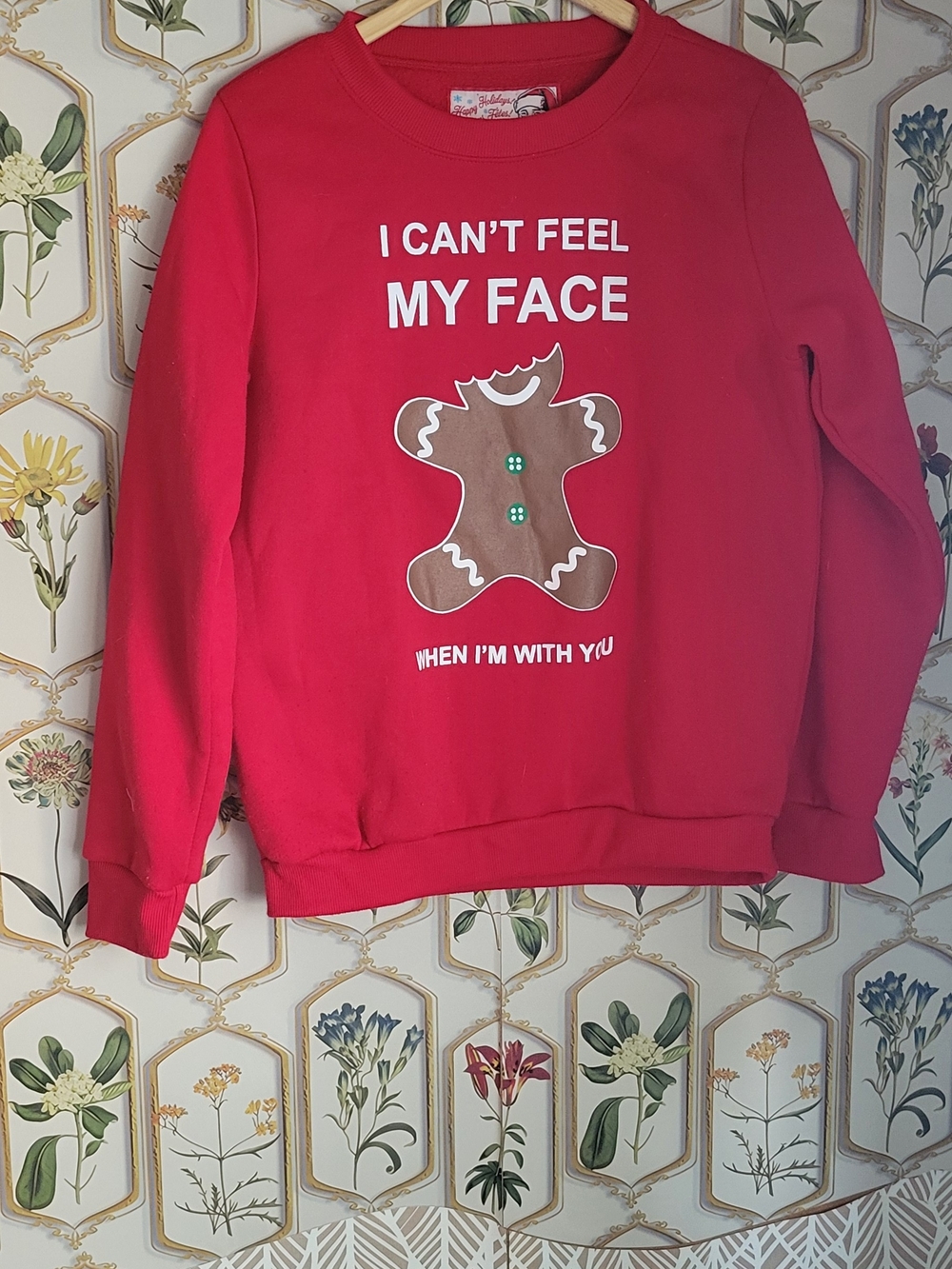 Red Small Men's Graphic Holiday Sweatshirt - I Can't Feel My Face